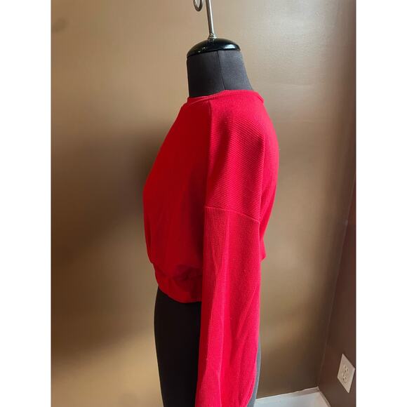Women's Small Cropped Casual Dress Top Long Sleeve GUC Red - Picture 2 of 5